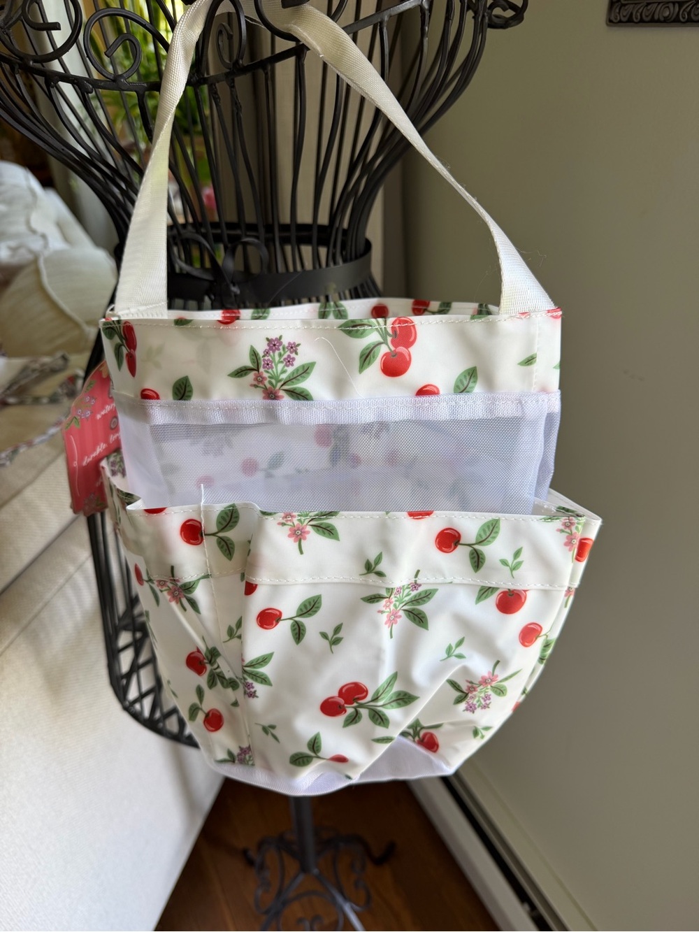 Great for College/CampingCherry Print Organizer Tote in White and Red